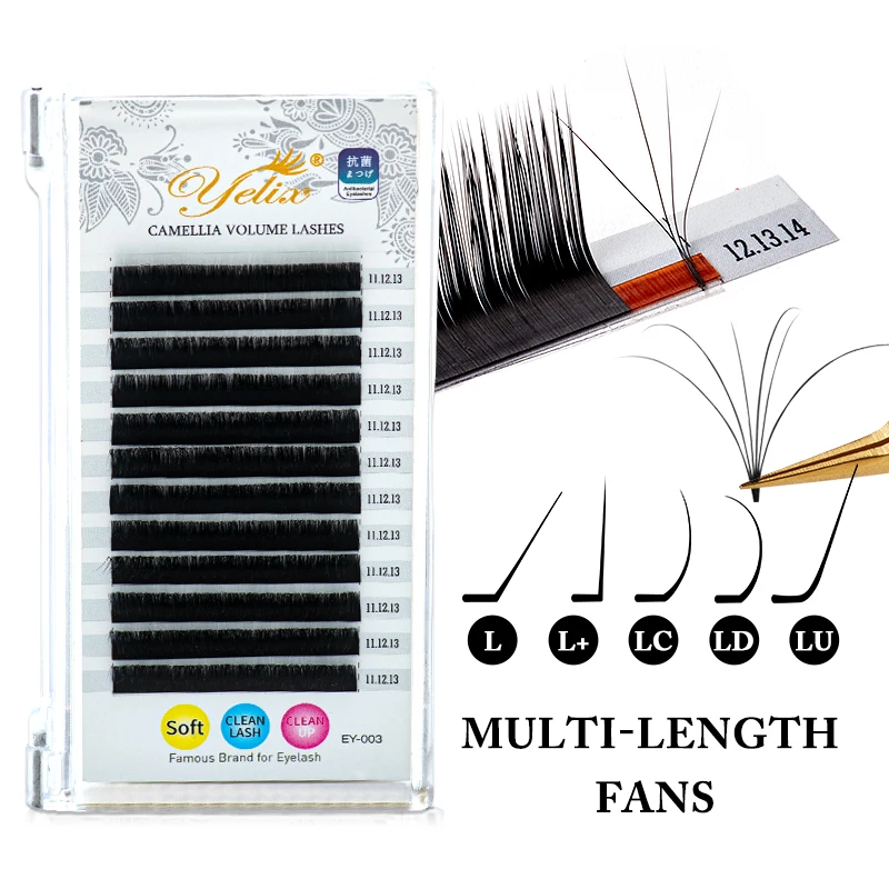 Yelix Eyelash Extension Premium Camellia Eyelash Multi-length Soft Volume Lashes B/C/CC/D Curl Natural Lashes Extension