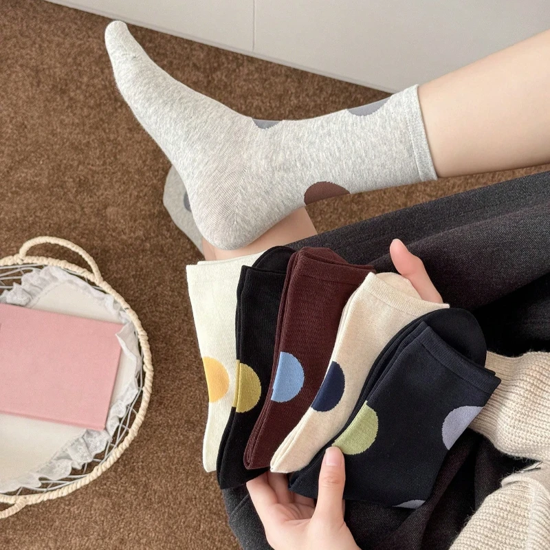 Women Socks New Fashion Color Dots Korean Style Women Crew Socks Breathable Casual Daily Socks For Girls