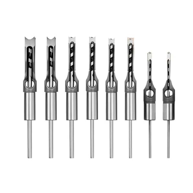 8Pcs Woodworking Square Hole Drill Bits,Wood Mortising Chisel,Square Hole Mortising Chisel Drill Bit For Mortising