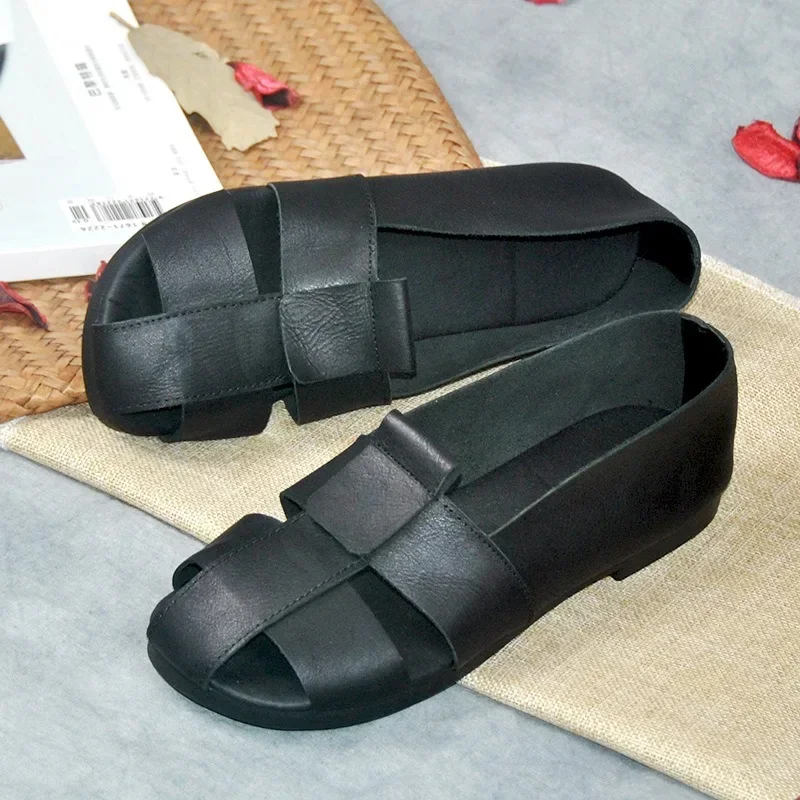 Careaymade-sandali scavati retrò mocassini da donna sandali da barca suole morbide appartamenti piatti sandali con punta chiusa scarpe in vera pelle