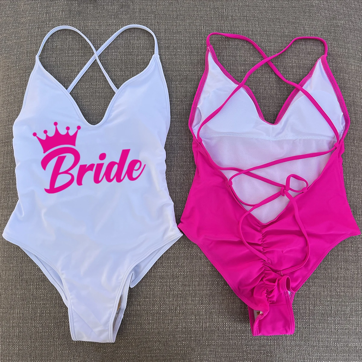 Bride&Team Bride Padded One Piece Swimsuit Monokini Print Bathing Suit Female Swimwear Beachwear
