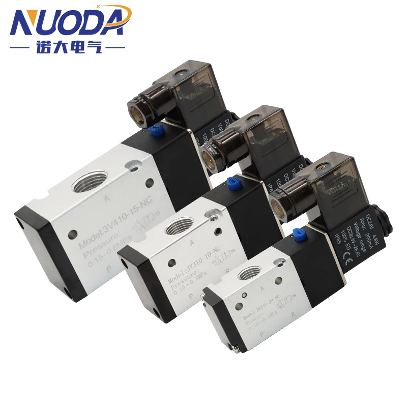 3 Way 2 Position Pneumatic Control Valve Solenoid Valves 3V110-06 3V210-08 3V310-10 4V410-15 DC 12V 24V AC 110V 220V