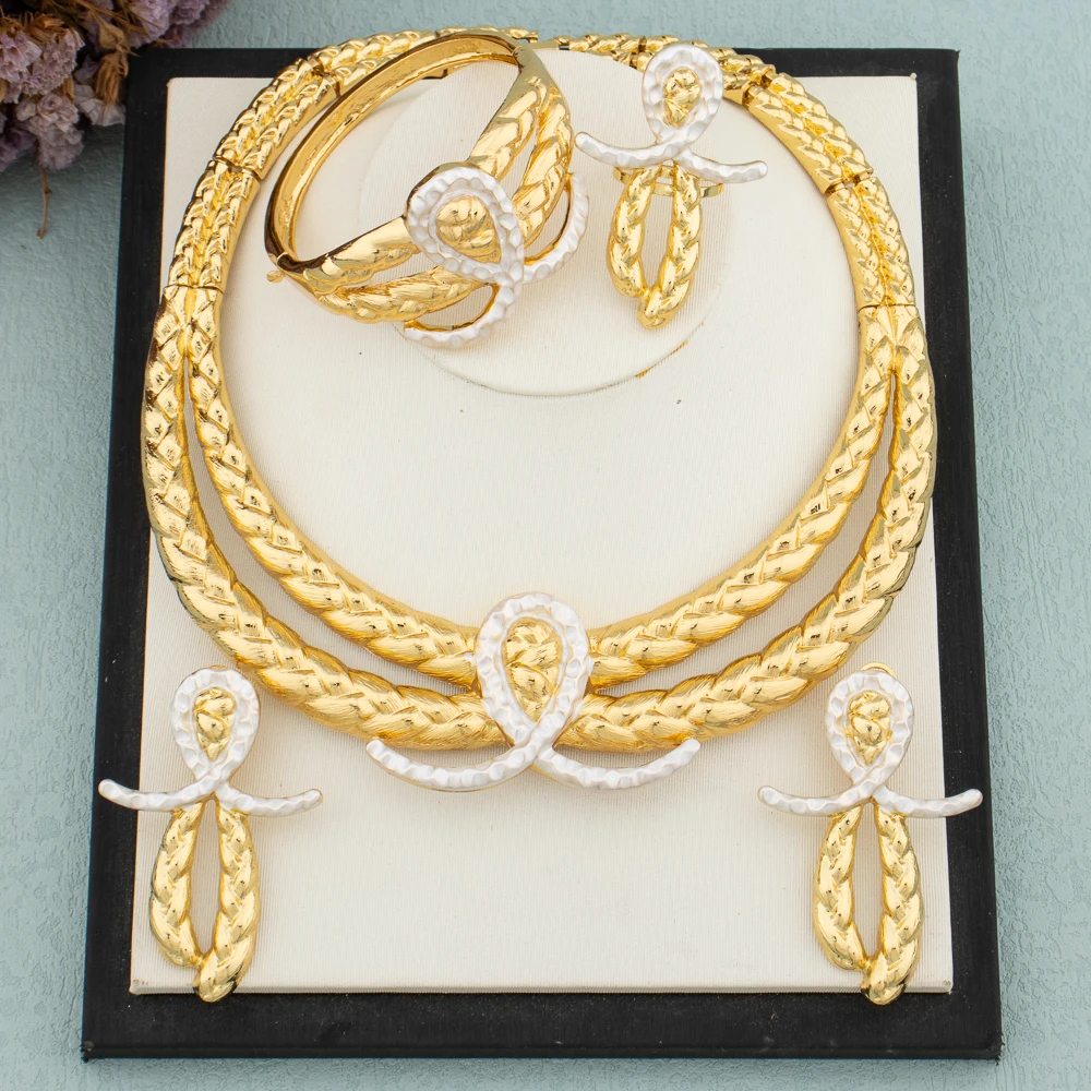 New High Quality Earrings Necklace Arab Dubai Gold Plated Bangle Ring Jewelry Set Italy Humanoid Design Jewelry Christmas Gift