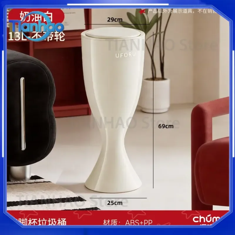 Plastic Trash Can Push Type Double Layer with Lid No Bending Waste Basket for Kitchen Large Capacity Movable Garbage Bin