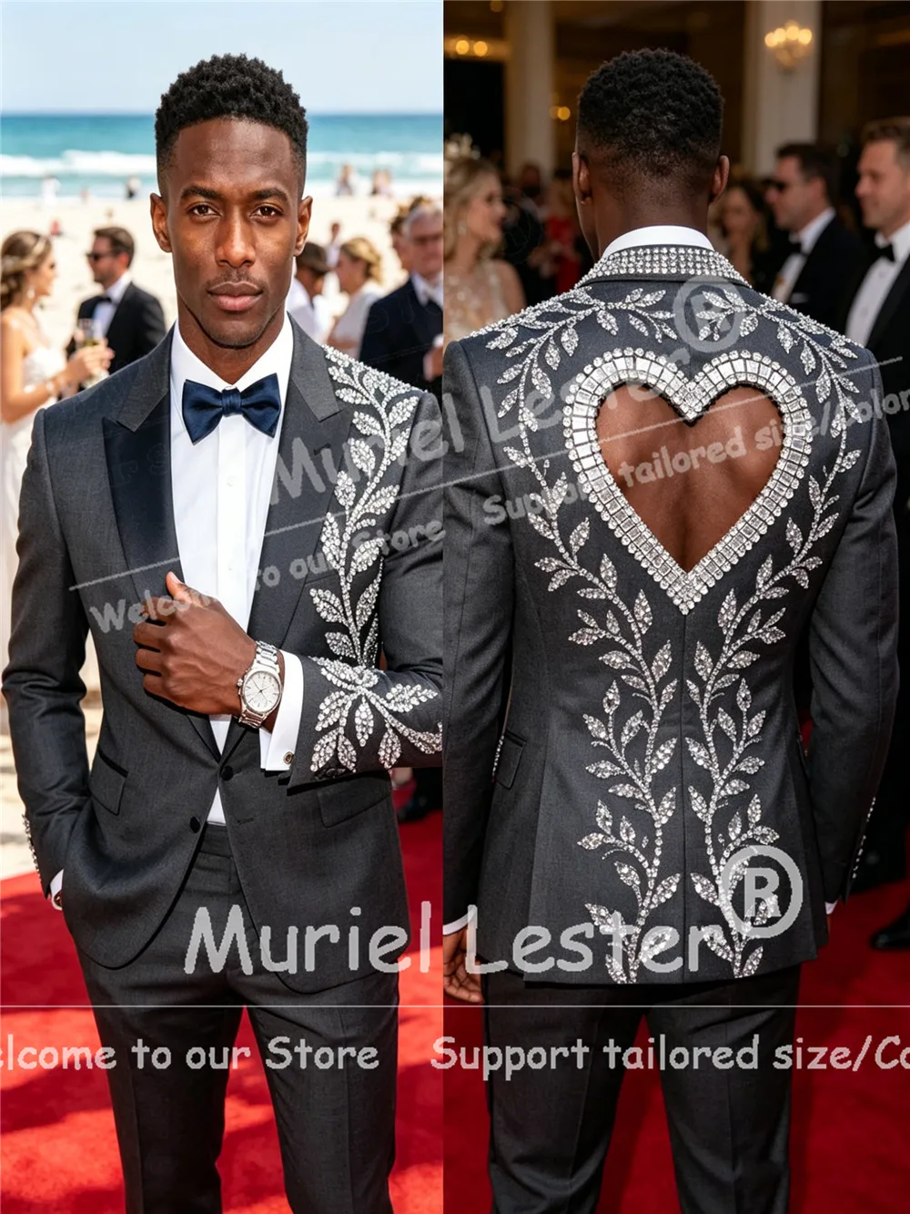 

Male Fashion Jewelry Stones Ornament Suit Unique Design Cut-Out Prom Blazer Customized Groom Wedding Tuxedos costumes hommes