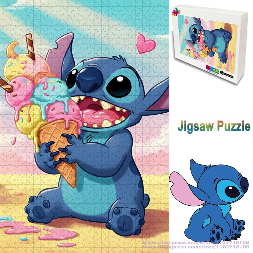 디즈니 애니메이션 릴로 & 스티치 직소 퍼즐 만화 애니메이션 108/200/300/500/1000/1500피스 지능 퍼즐 홈 장식