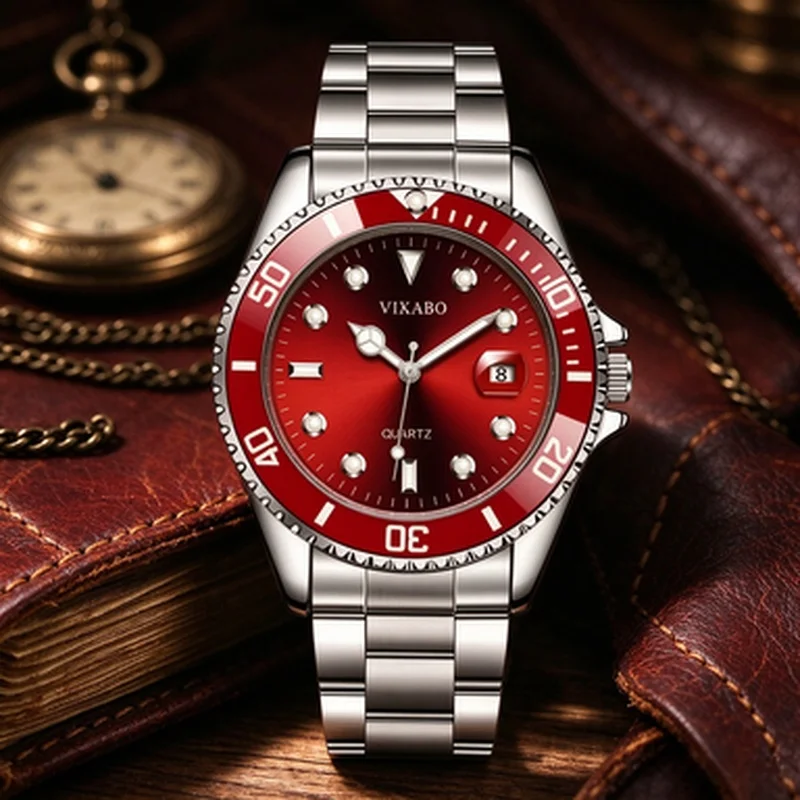 Sport Business Style Male Quartz Wristwatch Stainless Steel Band Calendar Function Daily Men Watch