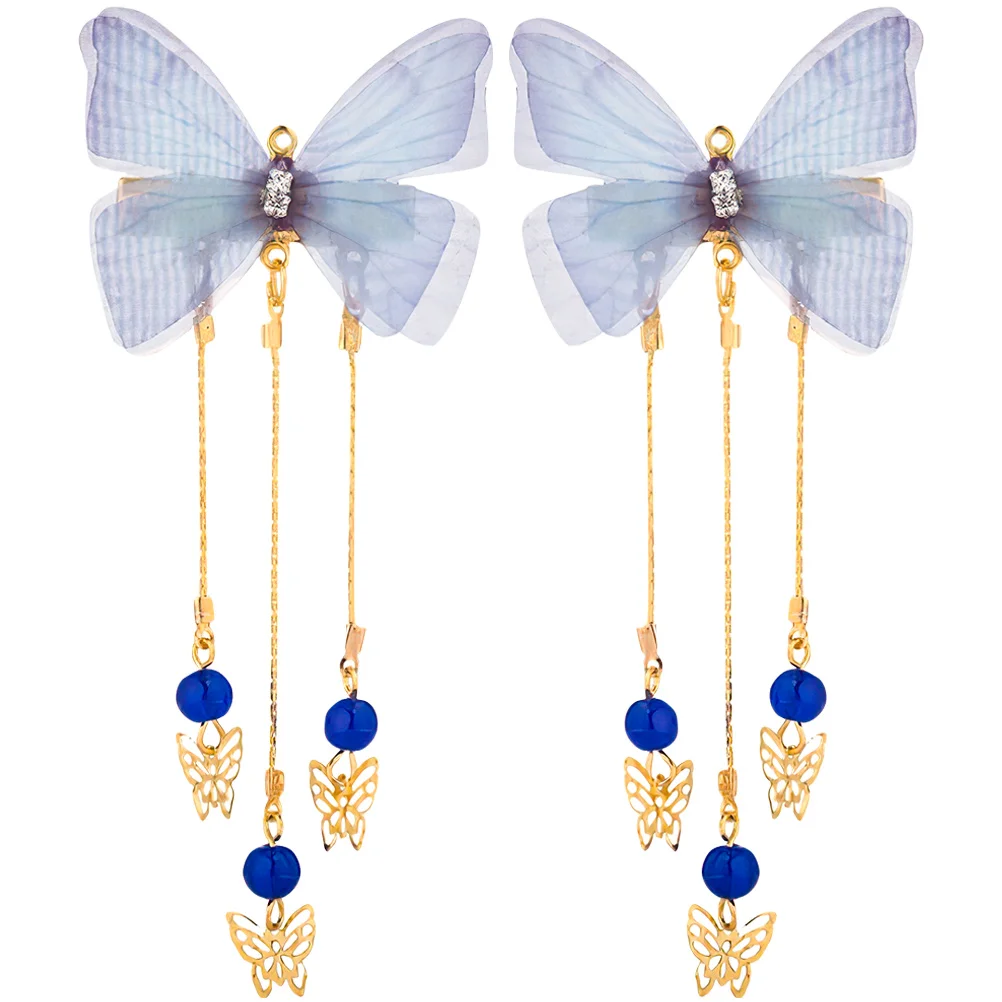 

Butterfly Hair Accessories Blue Alloy Clips Kids Thick Hair Hanfu Hairpins Decorative Fairy Jewelry Girls Hairstyle