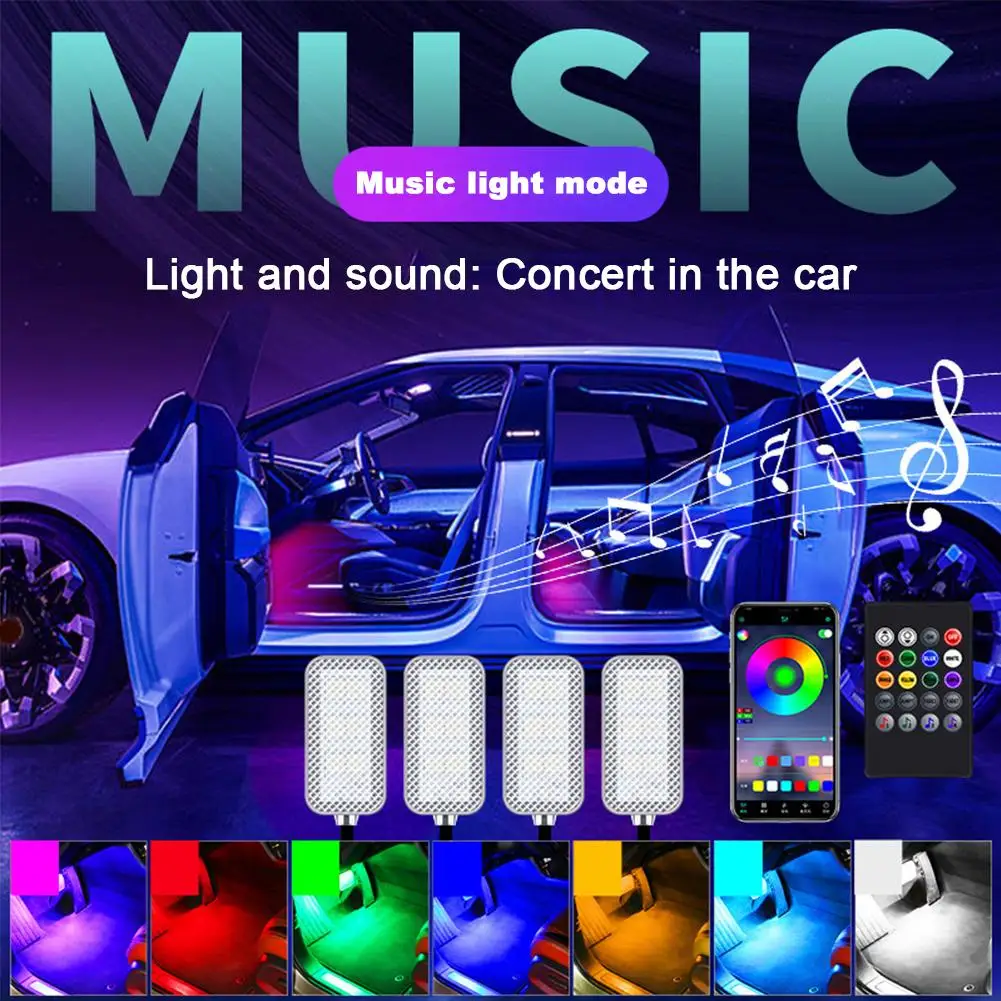 Car Atmosphere Light Car Underfoot Light Foot Socket Light LED Eight Color Atmosphere Light For Car Interior Music Rhythm L S0Q0