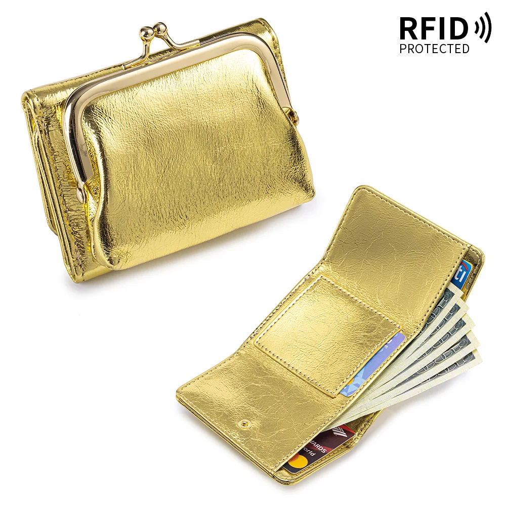 RFID Short Ladies Leather Wallet 2026 New Genuine Leather Coin Purse Credit Card Holder Women Wallets Mini Cowhide Clutch Bag