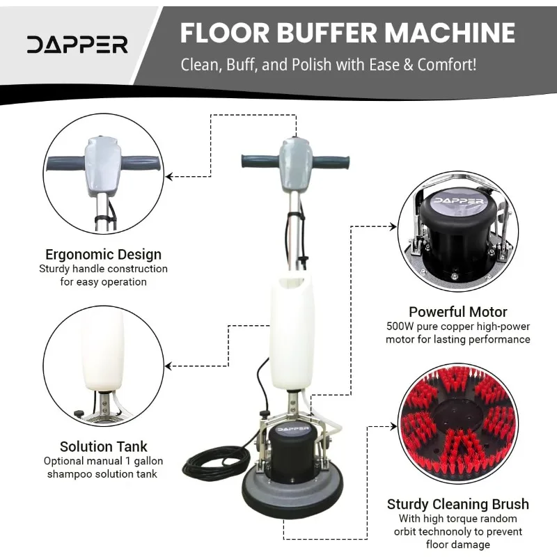 13" Heavy-duty Multi-Functional Floor Buffer Polisher Machine - Clean, Buff, Scrubb and Polish with Ease! Ideal for Carpets Too