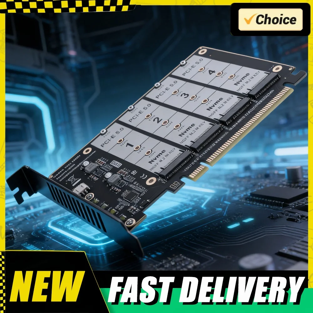 PCIE Express 5.0 Gen5 Gen4 X16 Detachable Bifurcation Raid Card To 4X NVME for M.2 for NGFF SSD Hard Drive Converter