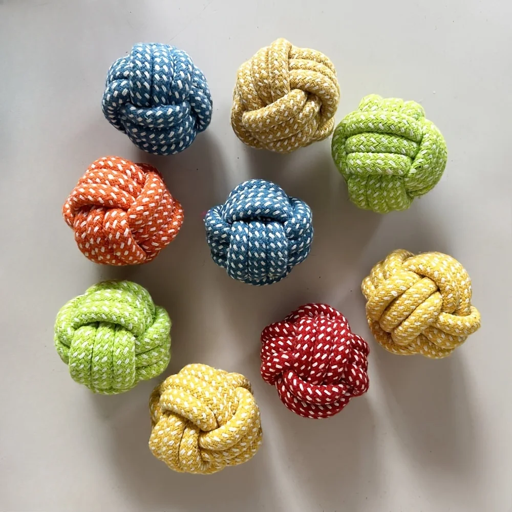 3pcs Random Color Colorful Cotton Rope Ball Dog Chew Toy, Durable Knotted Teething Toy for Small Medium Pets Interactive Play