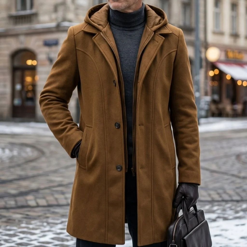Long Winter Autumn Men's Coat Warm and Durable Outerwear Hooded Long Jacket Streetwear Fake Two-piece Coats Male Smart Casual