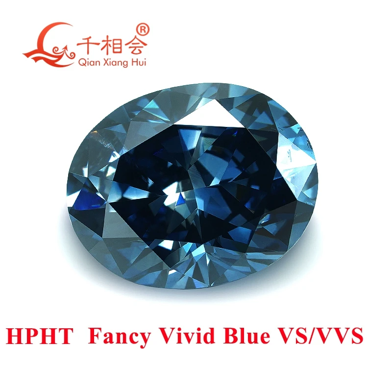 HPHT diamond Fancy Vivid sapphire Blue color 1.3ct VS  2.1ct clarity oval shape GEMID certificated lab grown diamond loose stone