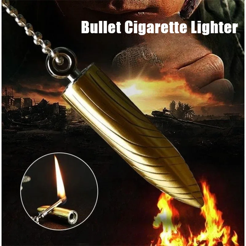

New Cigar Igniters 10000 Times Match Key Hanging Ornament Bullet Lighter Metal Kerosene Cigarette Lighters & Smoking Accessories
