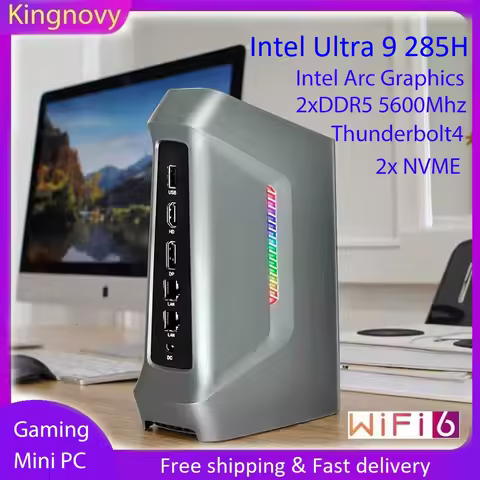 Kingnovy F12 RGB Gamer Mini PC 14th Intel Ultra 9 285H 7 255H Thunderbolt4 2xDDR5 2xPCIe 2x2.5G LAN Windows 11 AI Computer WiFi6