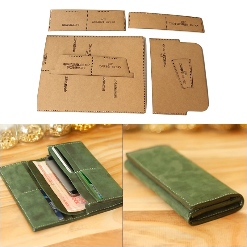 DIY Leather Craft Cutting Card Holder Template stencil Sewing long wallet Kraft Paper Pattern 20x9cm