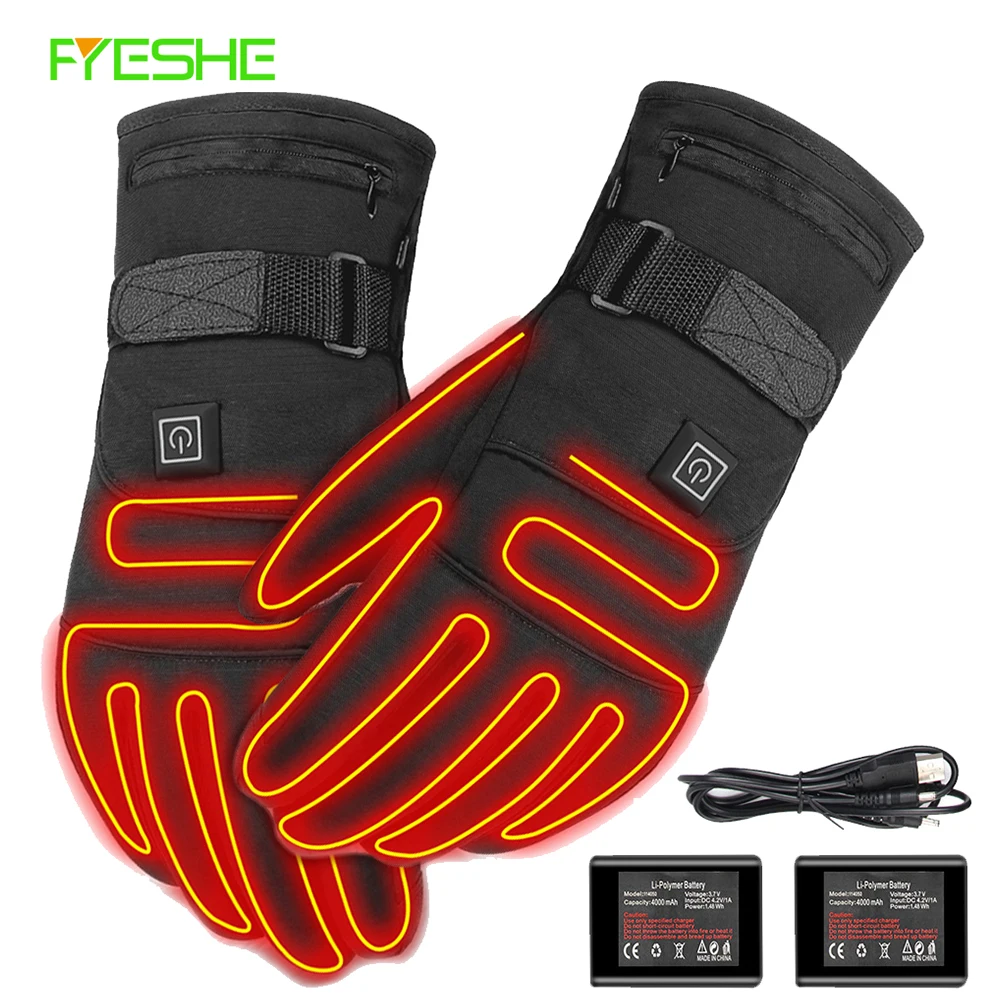 

Winter Motorcycle Heating Gloves Rechargeable 3.7V 4000mAh Battery Powered Thermal Touch Screen Electric Heated Skiing Gloves