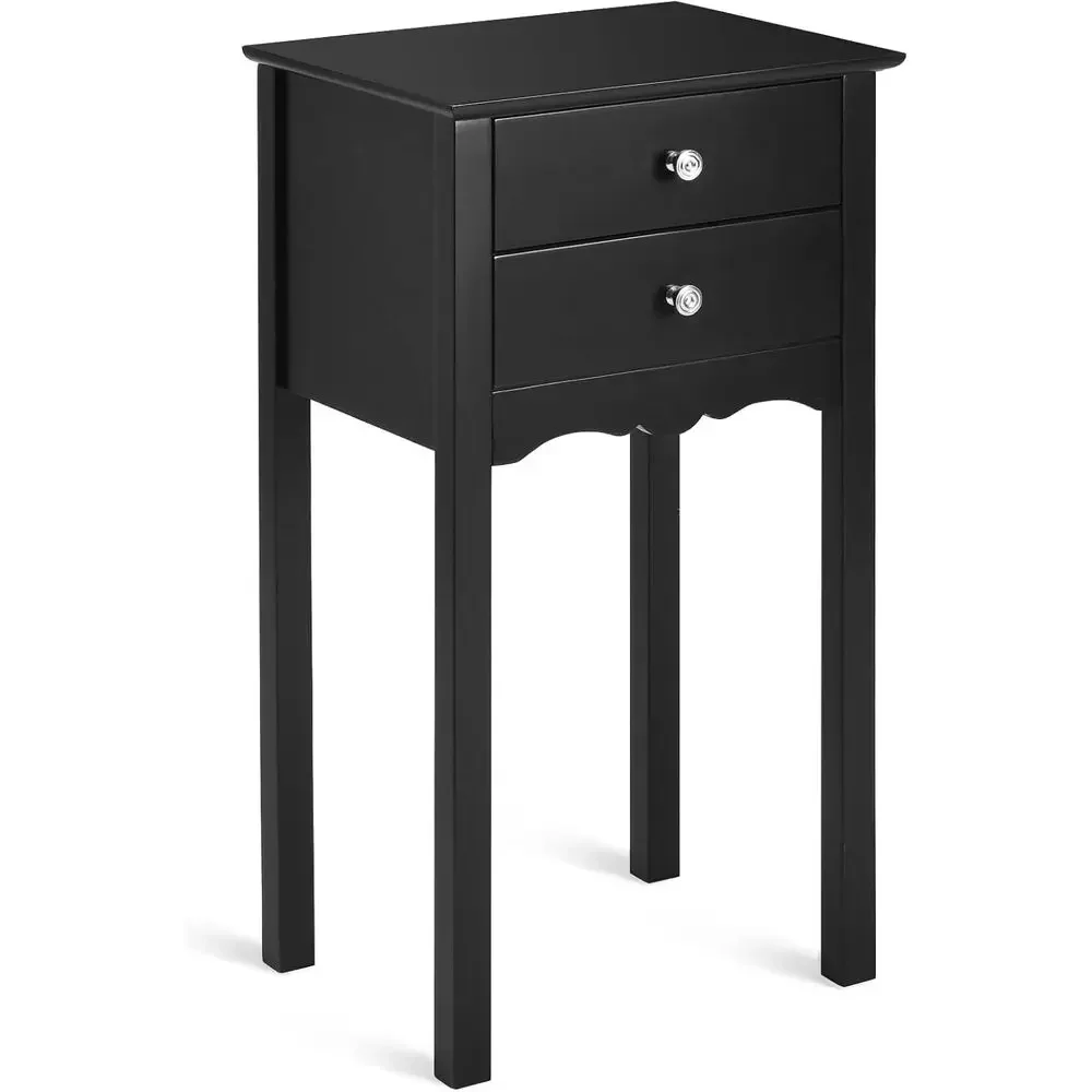 Black Dual Drawer Accent Table for Living Room and Bedroom, Versatile Multi-Position Nightstand