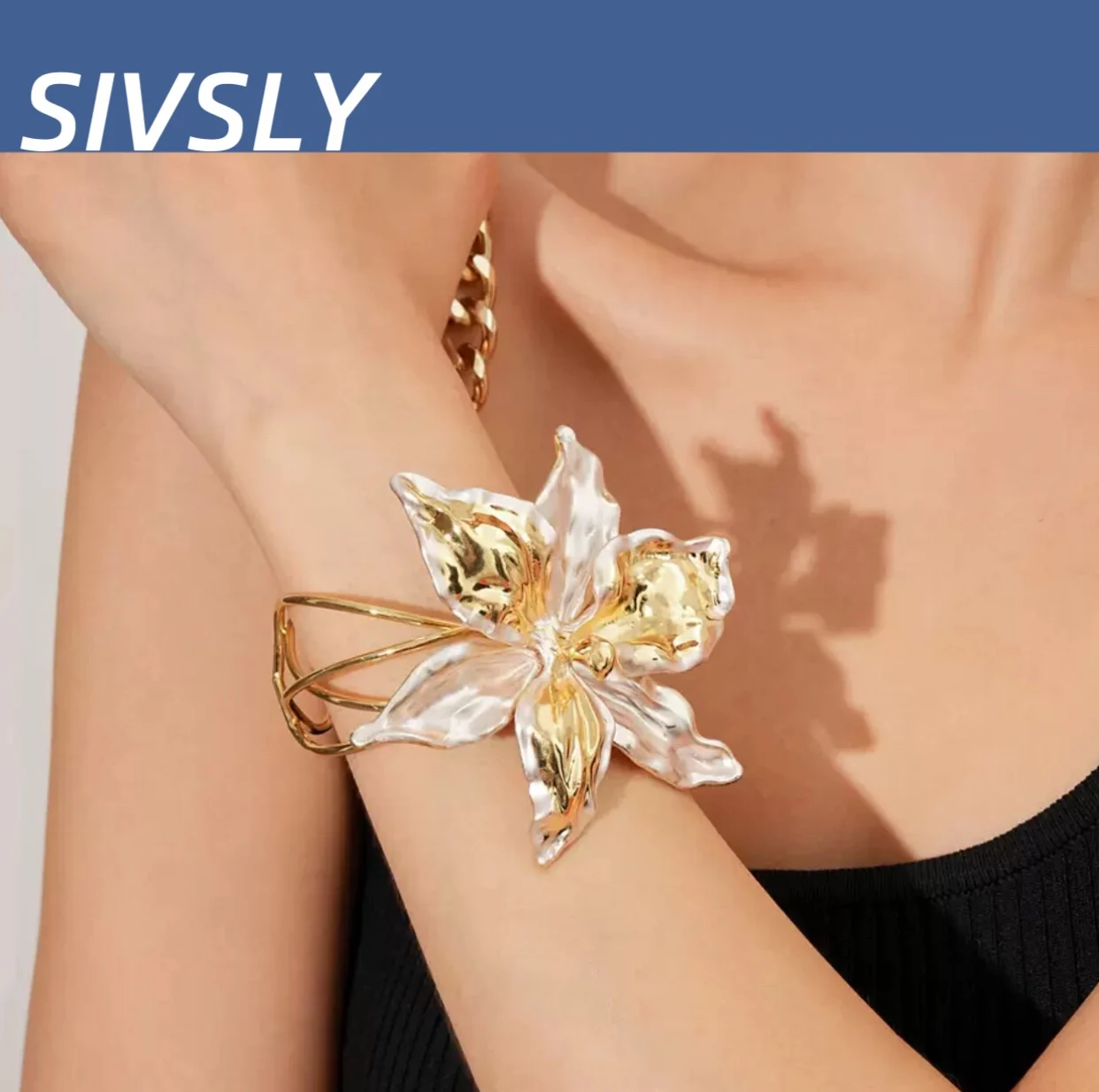 Floral-Lipped Bracelet, European and American Style, Exaggerated and Versatile, Luxurious and High-End, Women's Accessory