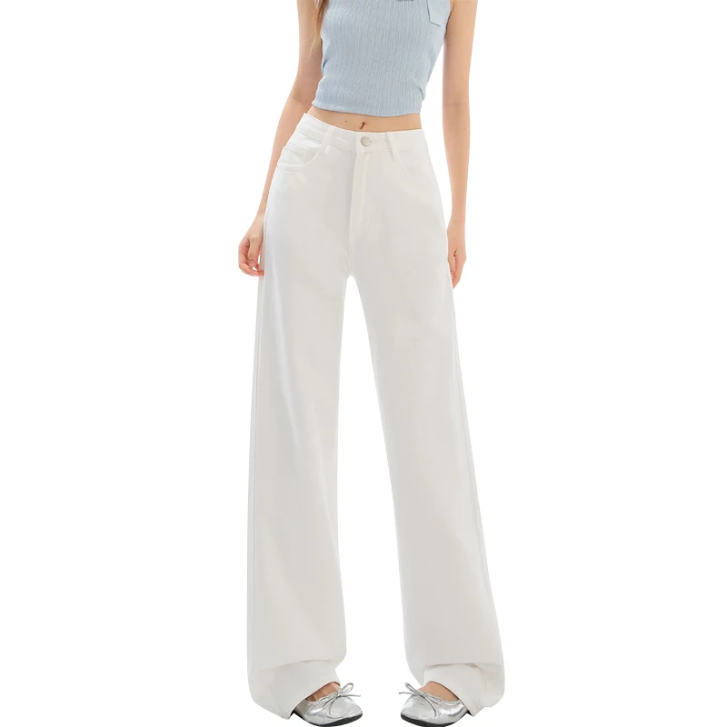 

Summer Woman Jeans Soft Cozy Thin Cotton Fabric Y2K Girl Loose Wide Leg Elastic Waist Pants Fashion Casual Trousers Plus Length