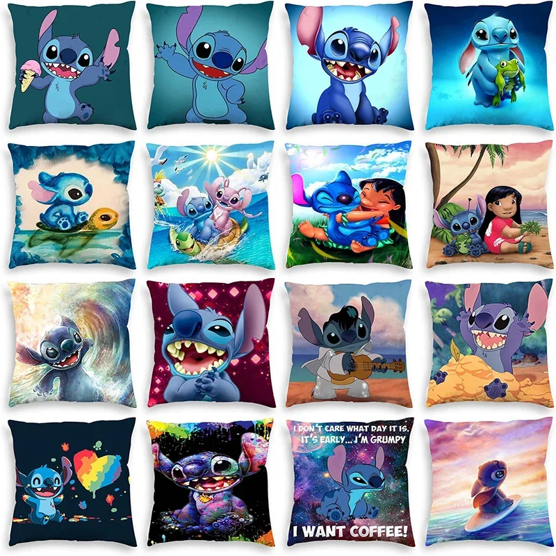 

Disney Cartoon Lilo & Stitch Anime Figures Cushion Cover Cute 45cm Stitch Theme Pillow Home Decorative Sofa Cushion Cover