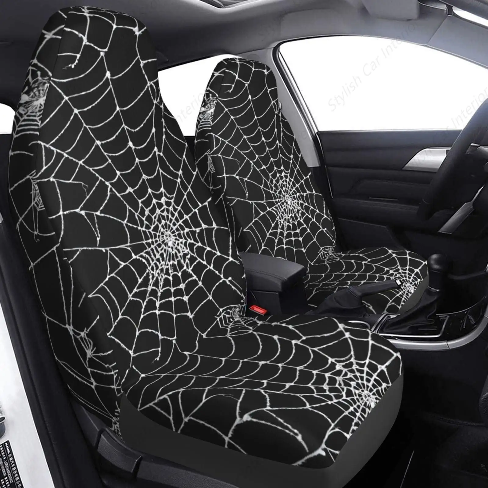 أغطية مقاعد السيارة العالمية على شبكة Spider Web (2 قطعة) - واقيات المقعد الأمامي للسيارات وسيارات الدفع الرباعي وسيارات السيدان والشاحنات، تصميم سهل التركيب