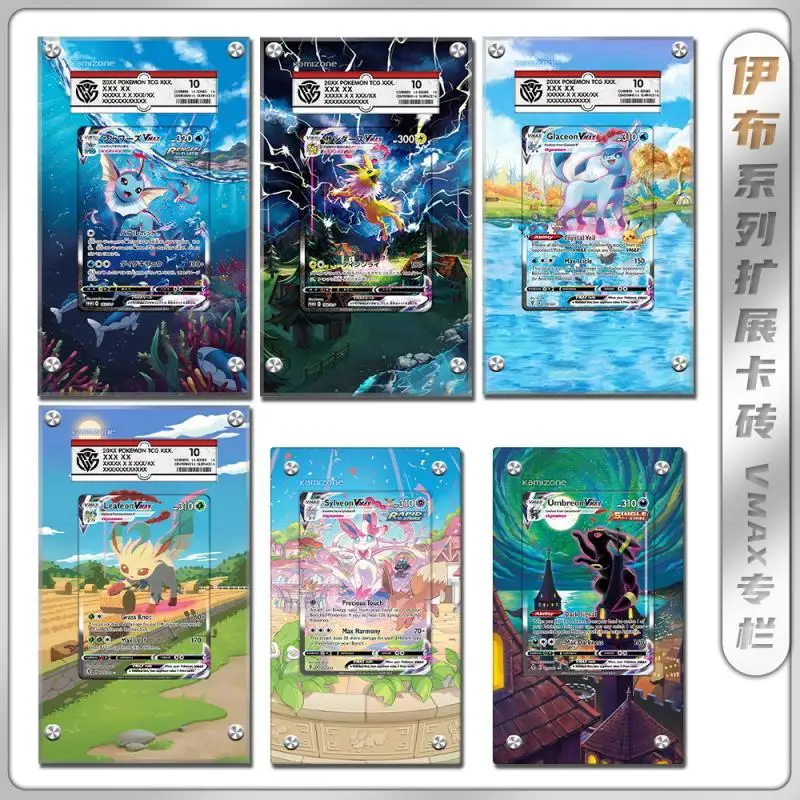 Cartoon Sylveon Umbreon Espeon Flareon Vaporeon Jolteon PTCG Vmax Uitgebreide tekening acryl kaarttegels Exclusief kaarten