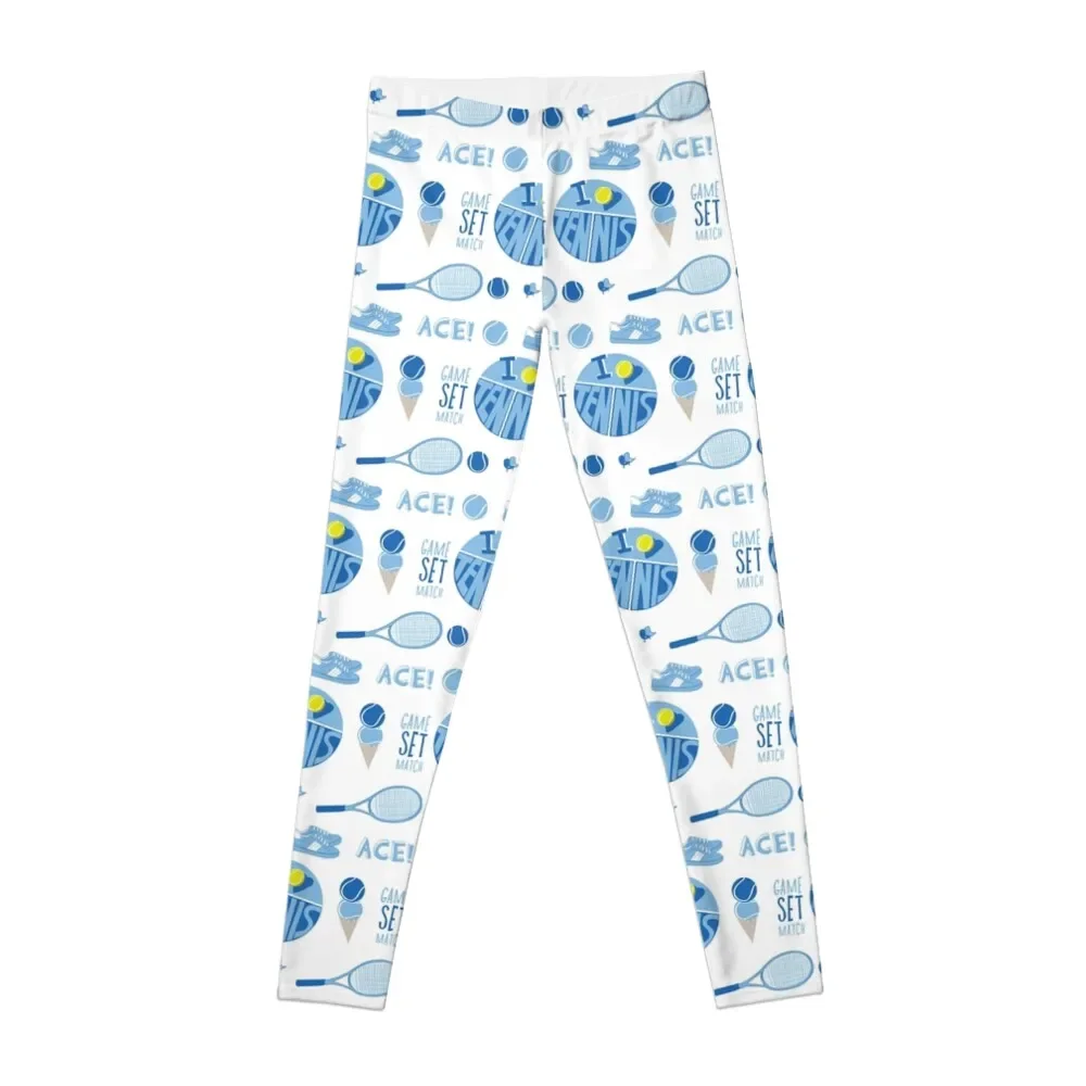 

Light Blue Retro Tennis Sticker Pack Leggings Fitness's gym clothes sportswear gym Womens Leggings