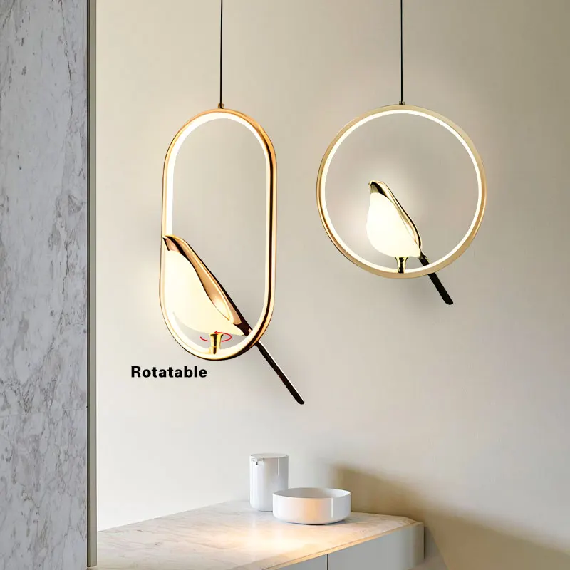 Indoor Rotatable LED Cord Pendant Lamps for Bedside Bedroom Magpie Bird Nordic Chandelier Hanging Lights Corridor AisleAC85-265V