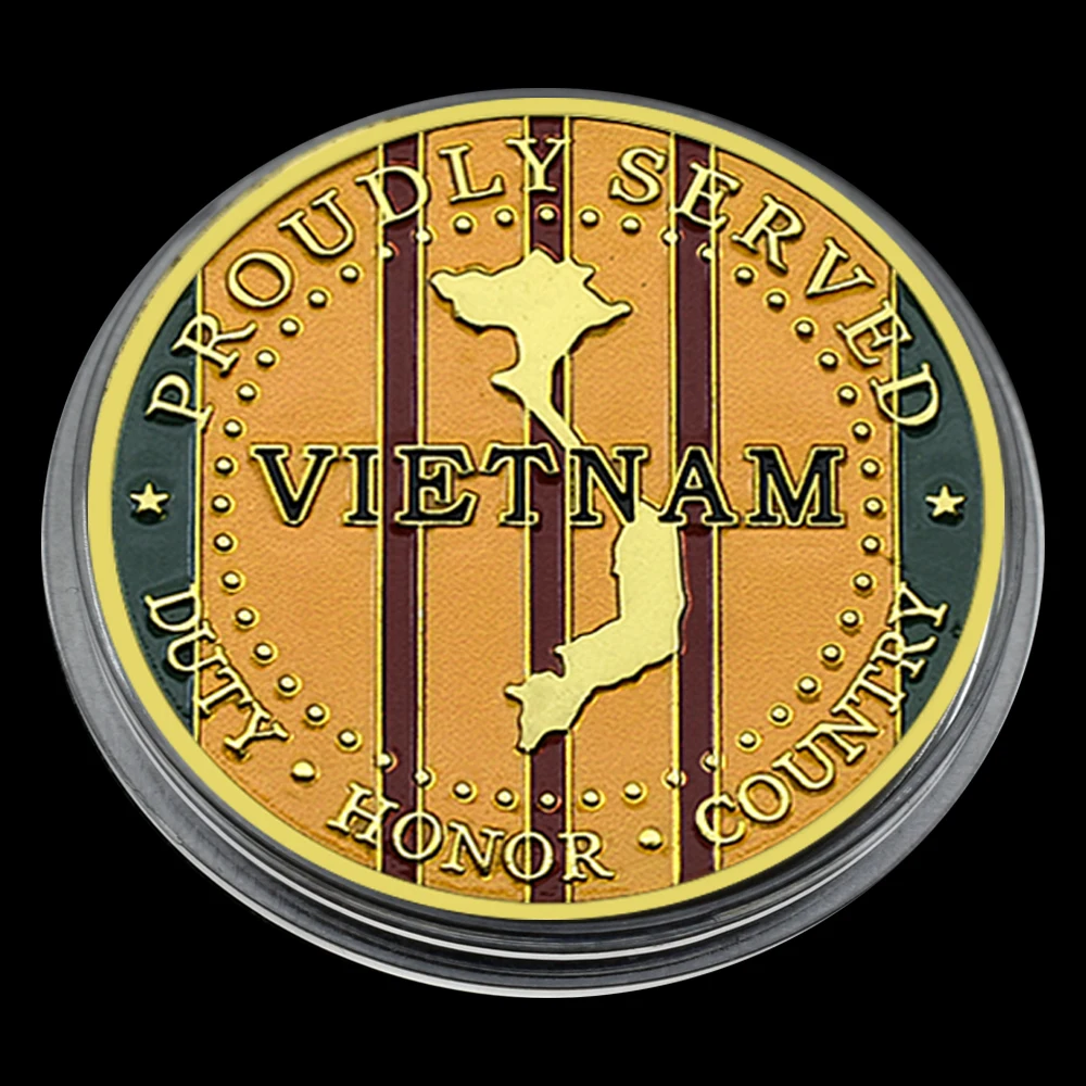 

Vietnam War Proudly Served Gold Plated Commemorative Coin Military Memorial Medal - Rare Collect Gift