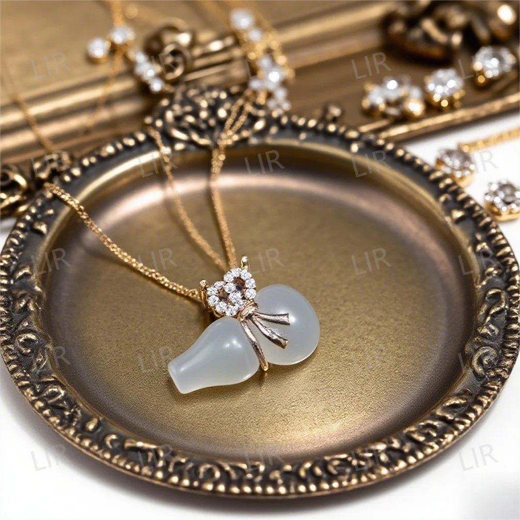 

Подвеска LIR из розового золота с высоким ледяным белым халцедоном и тыквой | Удача и богатство | Универсальный | Подарочная коробка | Бесплатная доставка