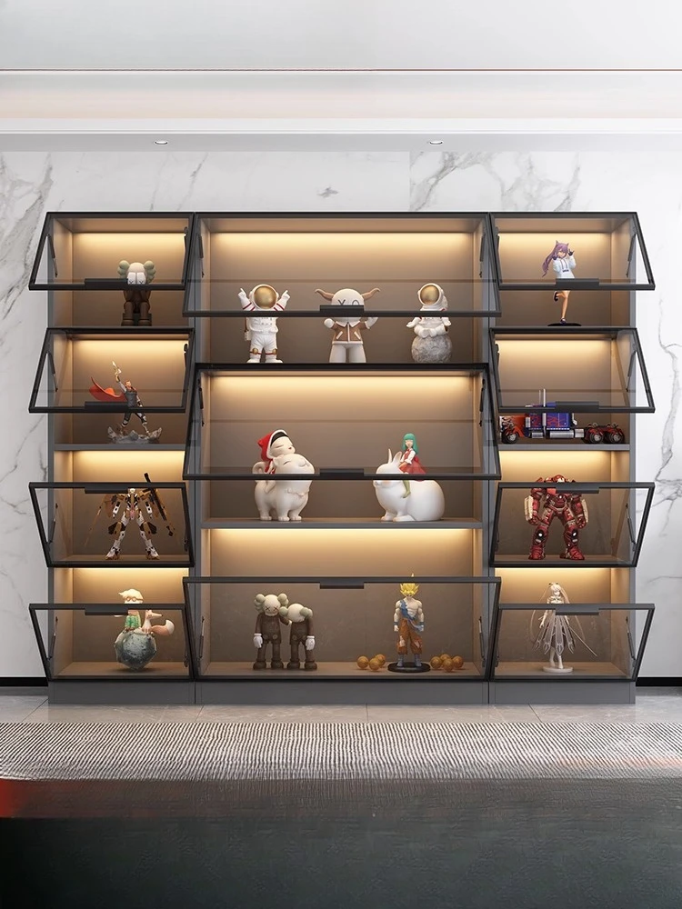 Customized bookcase with glass door, whole wall dust-proof bookshelf, light luxury figure model display, display, household livi