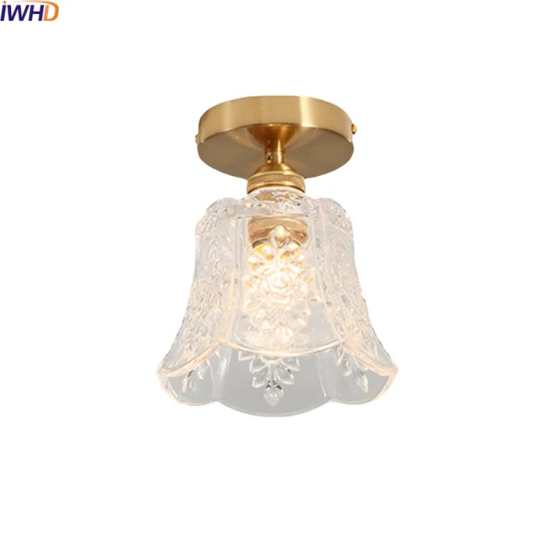 

IWHD Copper Glass LED Ceiling Lamp Indoor Lighting Kitchen Corridor Balcony Home Decor Nordic Ceiling Light Fixtures Lamparas