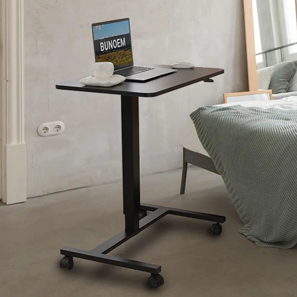 Height-Adjustable Laptop Desk with Pneumatic Sit-Stand Feature, 28x20, Lockable Wheels, and Gas Spring Riser