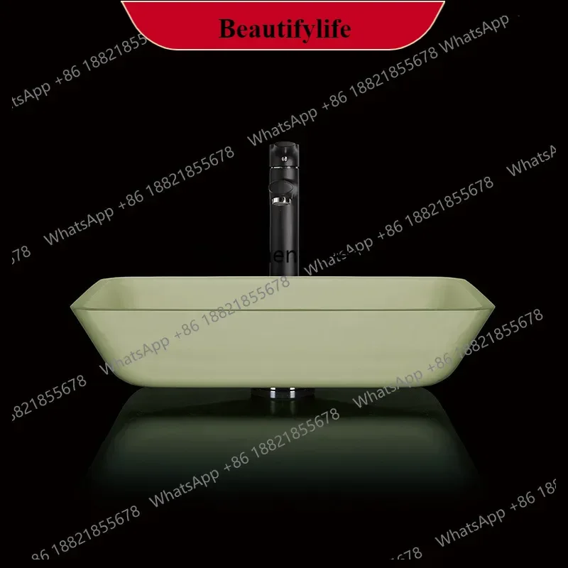 

M138Frosted matte tempered glass counter basin Long household bathroom Wash basin Matte glass