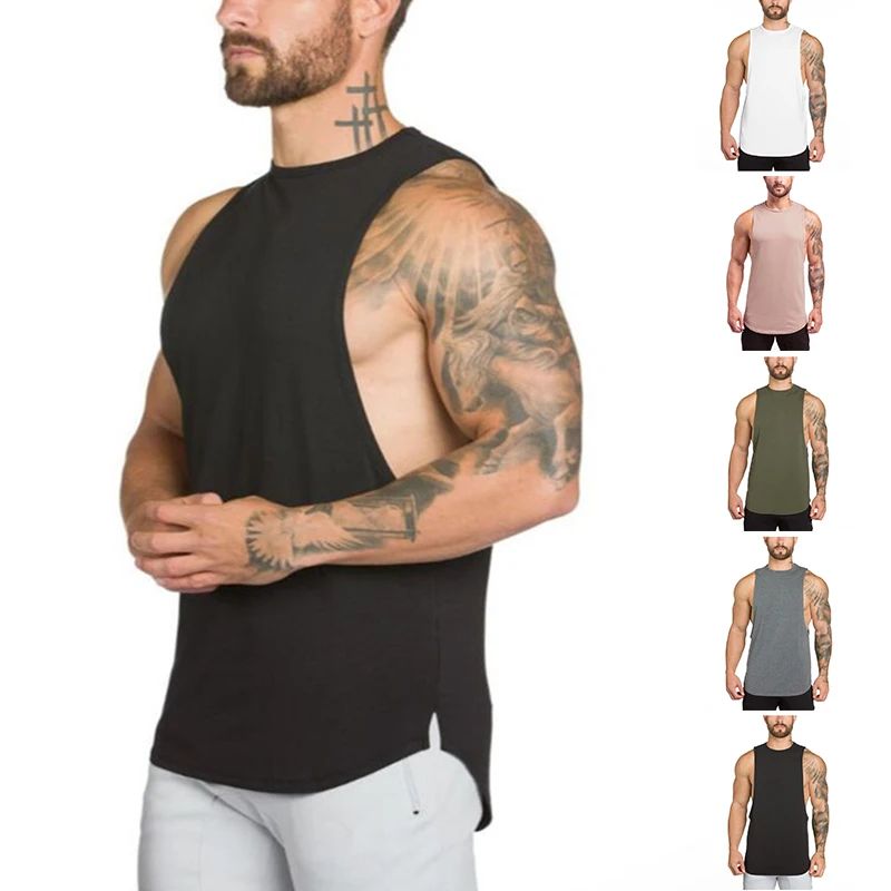 Mens Casual Fashion Tank Top Gym Fitness Workout Cotton Sleeveless Shirt Summer Clothing Male Extend Long Singlet Hip Hop Vest