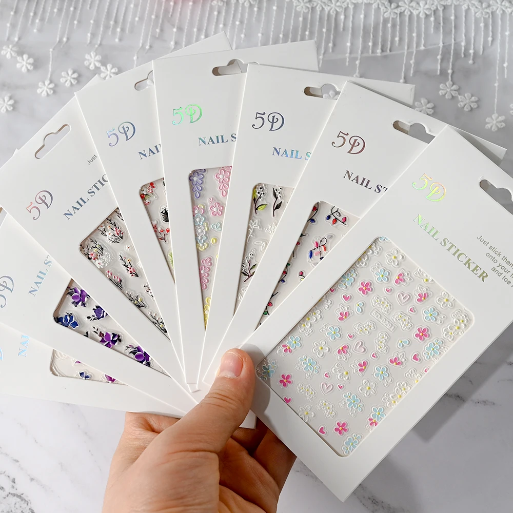 1Pc 5D Pink Blue Flower Nail Art Stickers Kawaii Spring Summer Small Petal Heart Self Adhesive Decals Floral Manicure Sliders