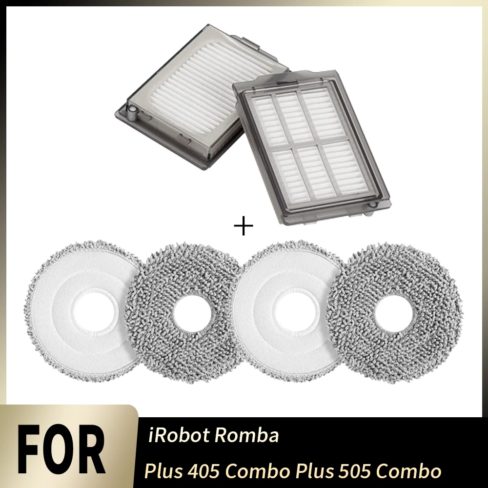 Waschbares Mopptuch und HEPA-Filter für den iRobot Roomba Plus 405 Combo Plus 505 Combo Roboter-Staubsauger, wiederverwendbares Ersatzset.