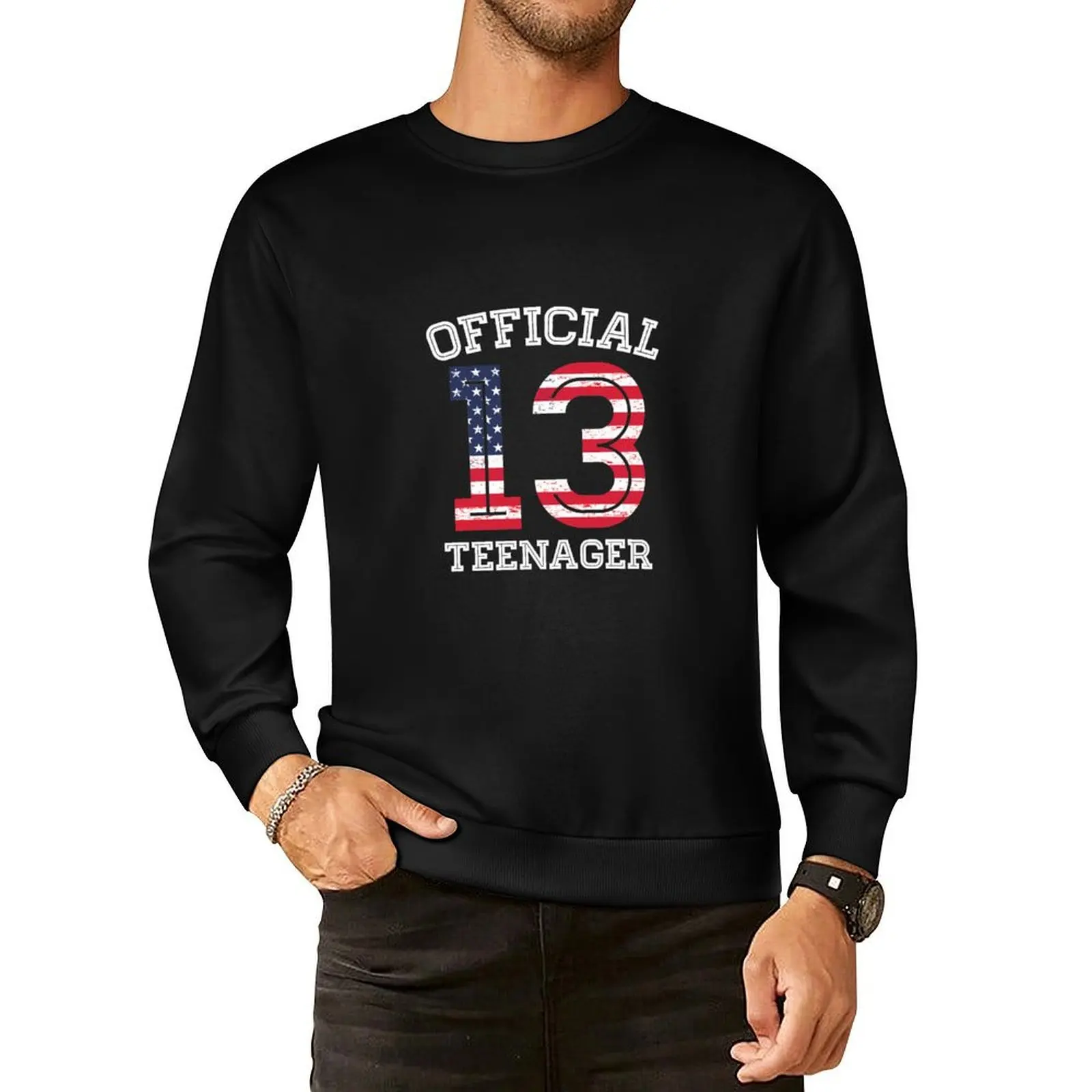 

Official American Teenager 13th Birthday party in US flag colors Pullover Hoodie anime clothing sweatshirt for men