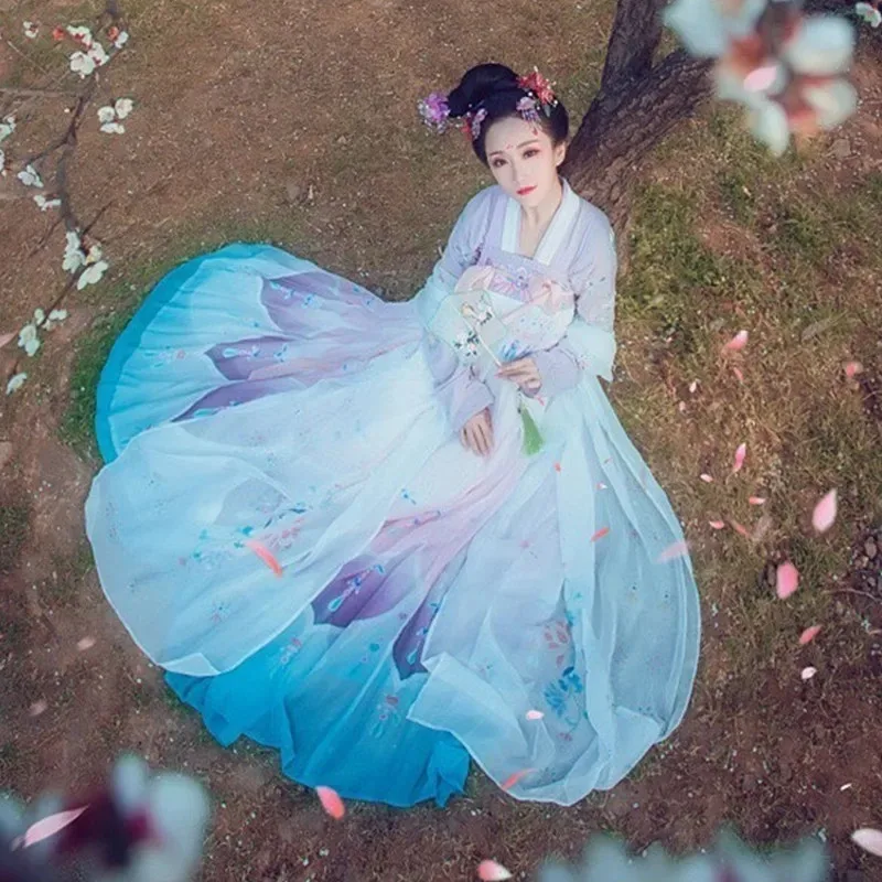 مجموعة Hanfu النسائية الملابس التقليدية الصينية أزياء تانغ التأثيرية الصيفية الرقيقة أزياء الحفلات فستان جنية بدلة نسائية