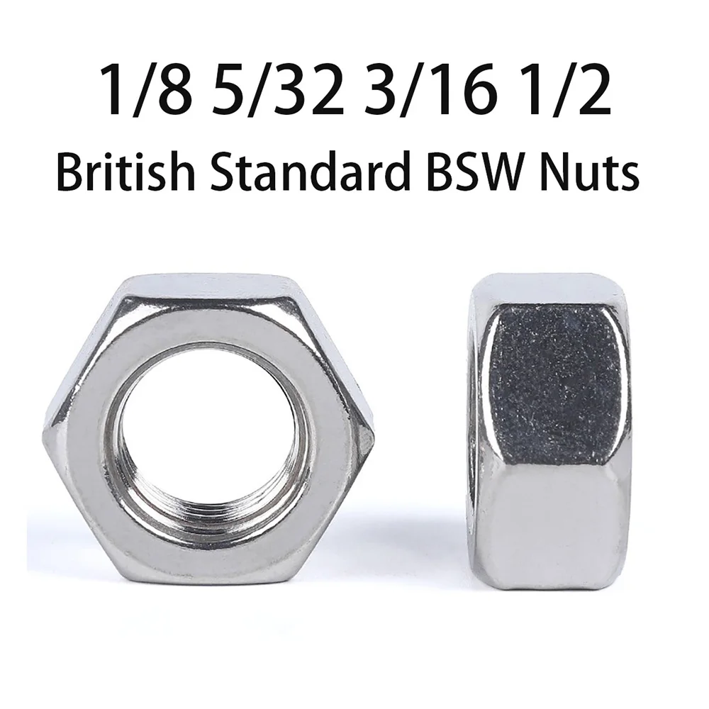 1/8 5/32 3/16 1/2 BSW Coarse Thread Hex Nuts A2 304 Stainless Steel UK Imperial Spec Farm Agricultural Equipment Fittings