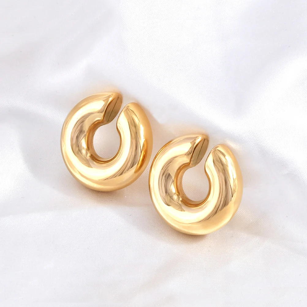 

1 Pair Clip On Earrings For Women Girls Non Piercing Ear Cuff Jewelry Stainless Steel Ear Clips Fashionable Statement Earrings