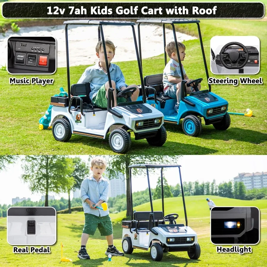 12V 7AH ゴルフカート 男の子 女の子向け バッテリー駆動 乗用玩具 親用リモコン付き 2人乗りゴルフカート プラスチック製