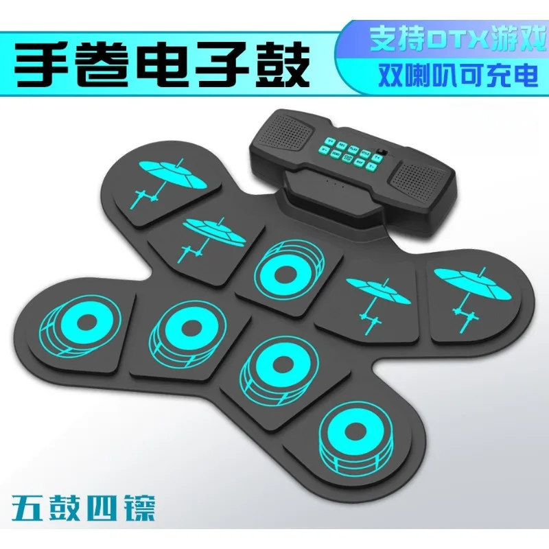 Roll‑Up Electronic Drum Pad Desktop Percussion Kit Dual‑Speaker Rechargeable Drum Board Portable Instrument