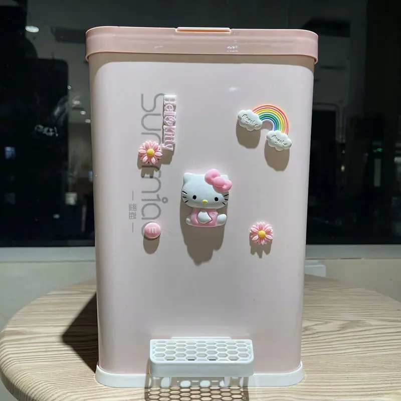 

Sanrio Kawaii Hello Kitty Foot-stitching Trash Cans Anime Cartoon Fashion Exquisite Bedroom Kitchen Covered Garbage Storage Box