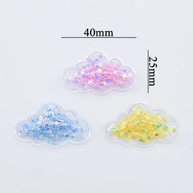 32Pcs 40*25mm Bling Clouds Transparent Plastic Filling Shake Sequin Appliques for DIY Headdress Hair Clips Accessory Patches