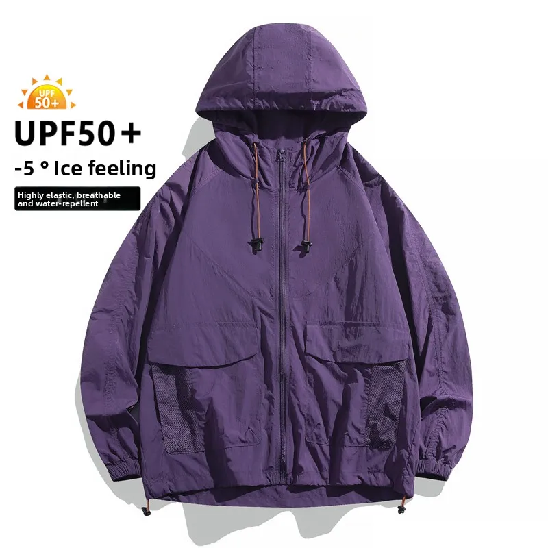 

Men Thin Summer Waterproof jacket Sun Protection jacket Moutain Hiking Fishing Casual Windbreaker Quick Drying Sport Hooded Coat