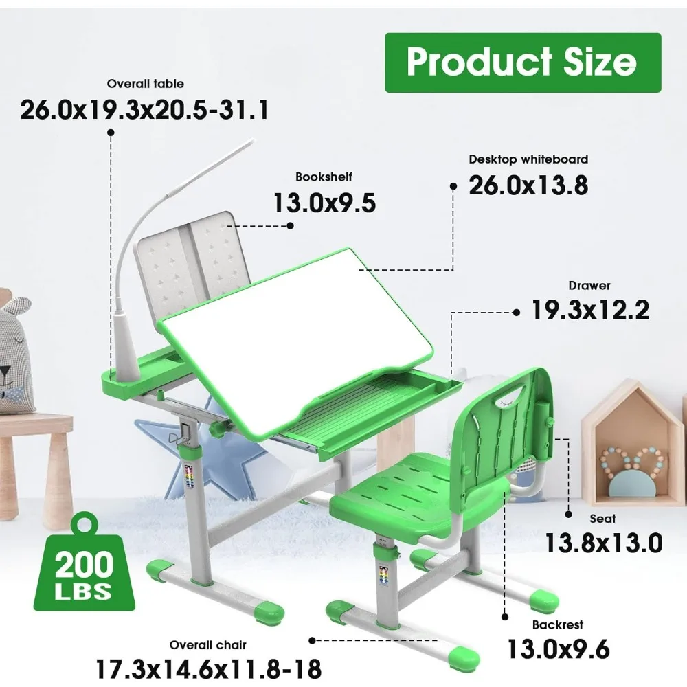 

Adjustable Kids Desk And Chair Set for 5-8 Years Boys And Girls with 40-Degree Tilted Desktop for Children's Study